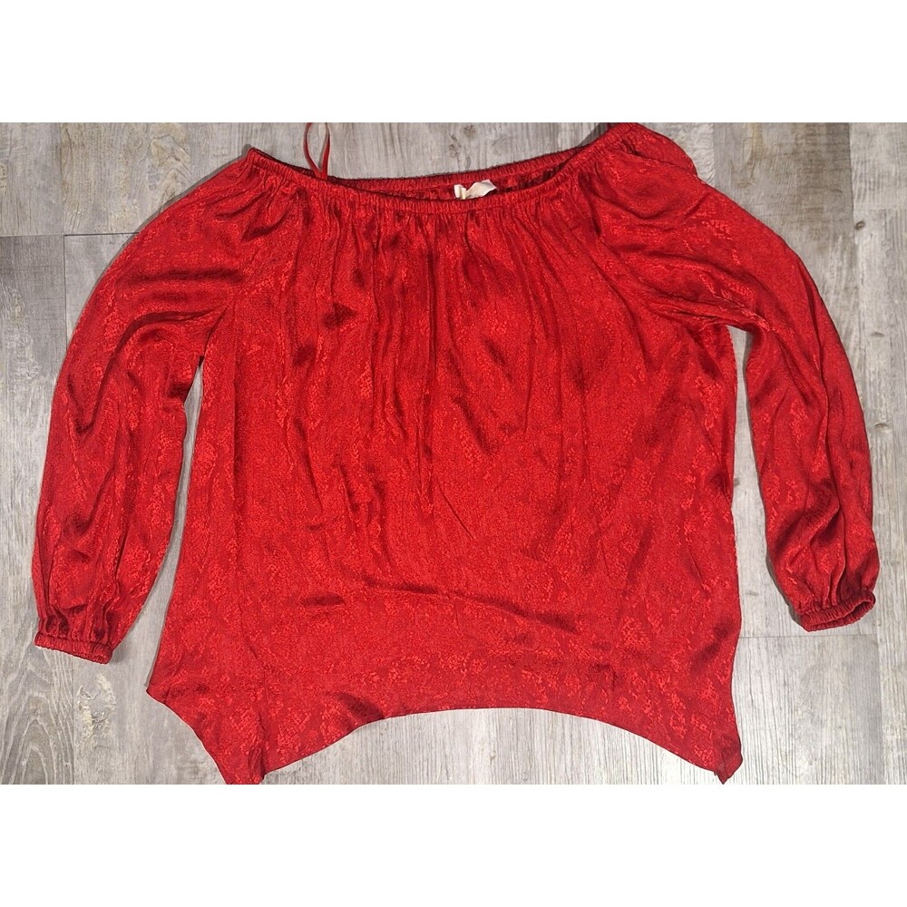 Michael Kors Women 2X Blouse Off The Shoulder Crimson Red Lightweight Top NWT